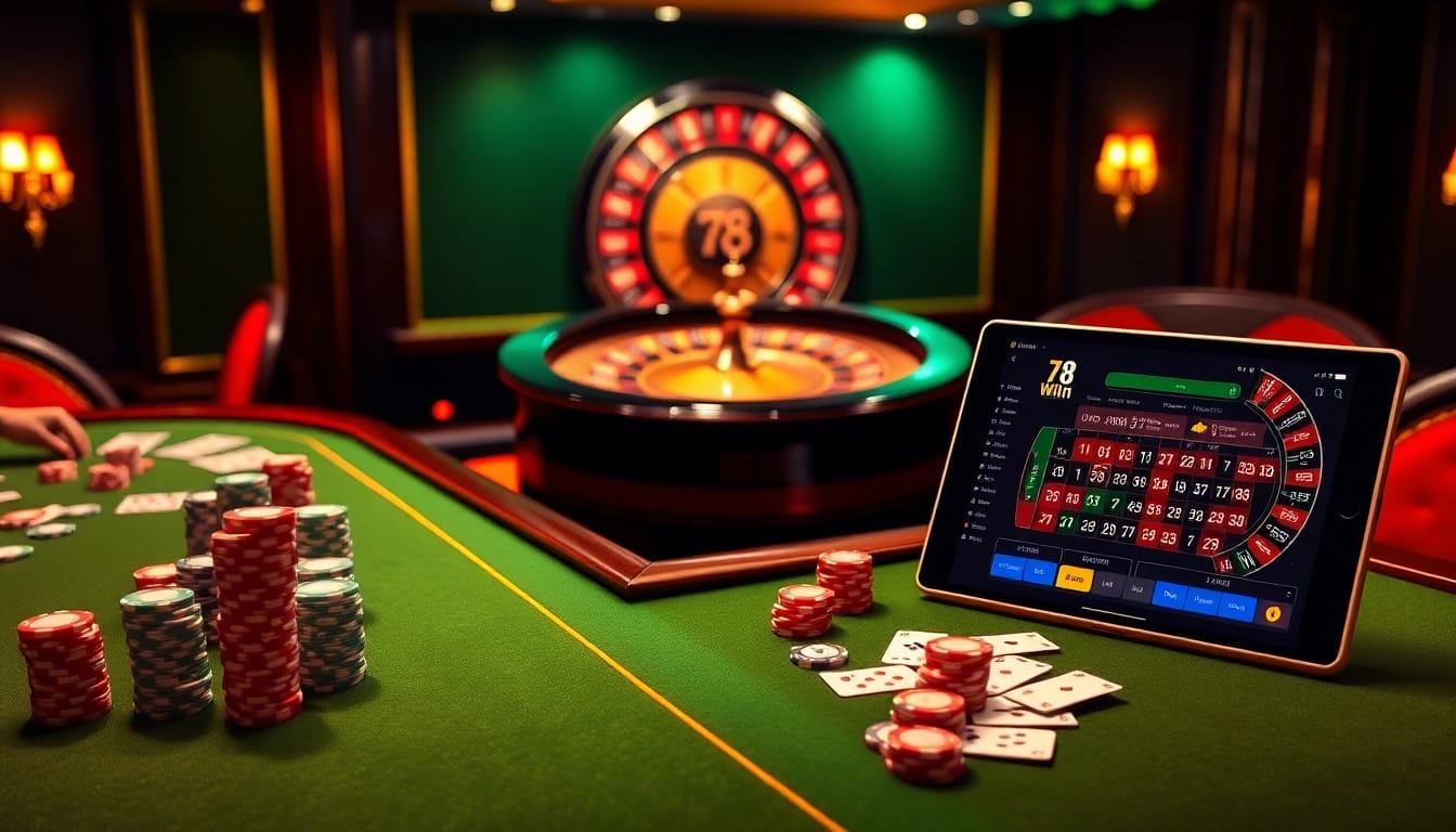 Experience the thrill of casino gaming at 78Win with vibrant tables, chips, and state-of-the-art technology.