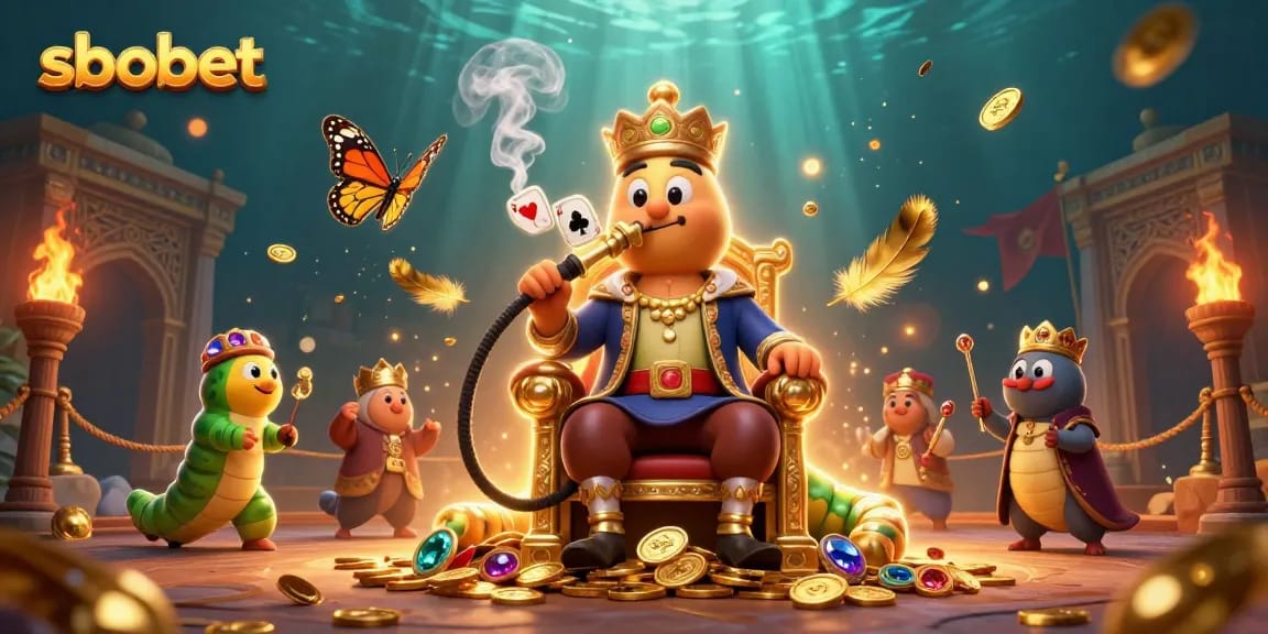 Permainan sbobet dengan karakter kaktus besar dalam kostum sultan, dikelilingi koin emas dan efek dramatis.