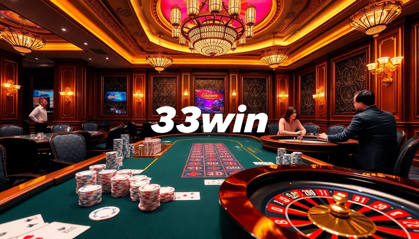Experience the thrill of 33win poker with vibrant table action and luxurious casino atmosphere.