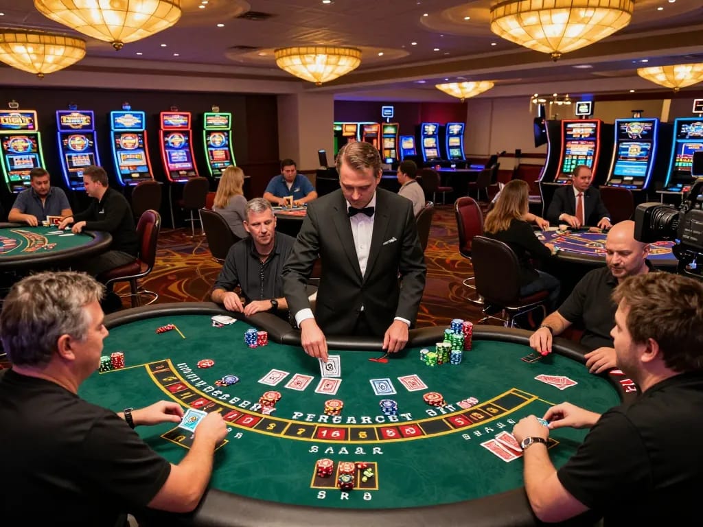 Engage with LGOGOAL in a vibrant casino scene showcasing players at dynamic game tables.