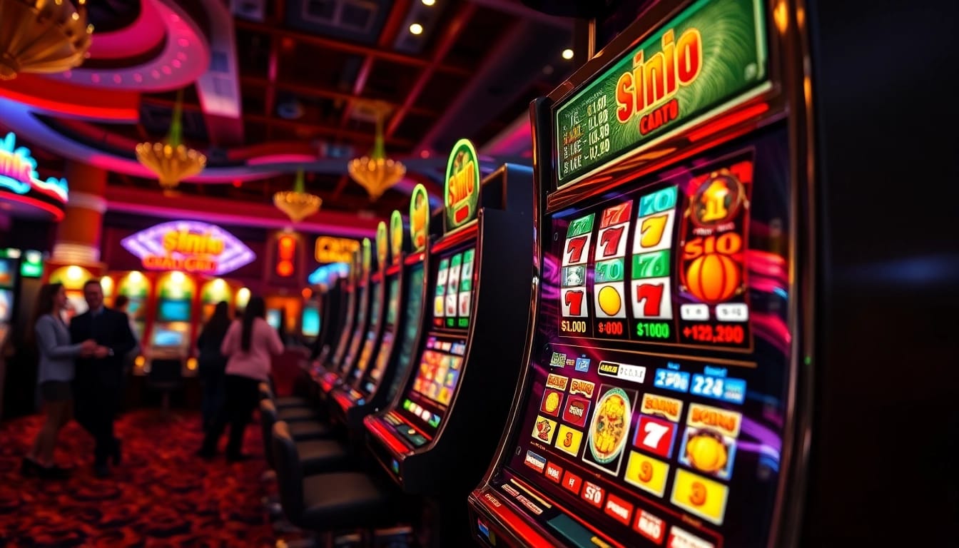 Slot machine menarik perhatian dengan lampu gemerlap di kasino.
