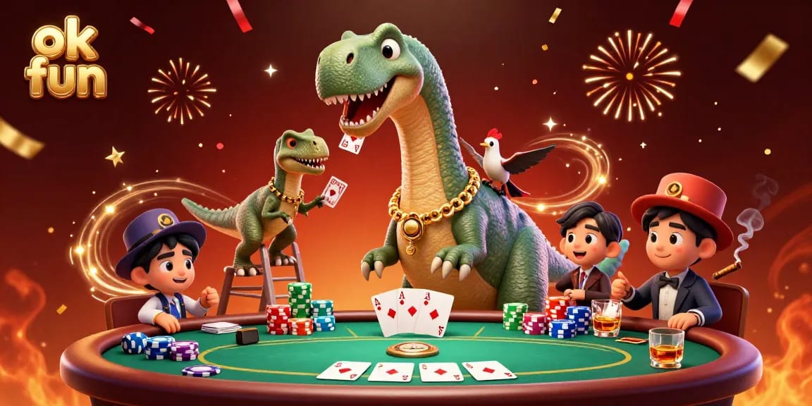 Engage in exciting poker action with the playful ok fun characters in a vibrant casino scene.