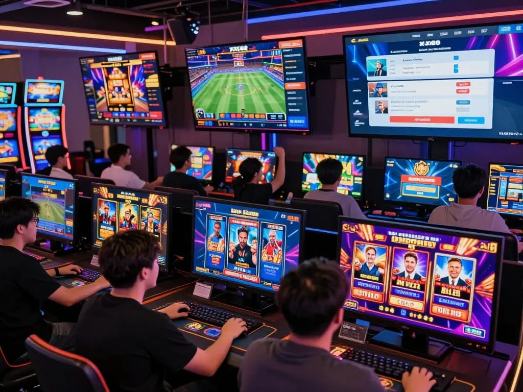 Engaged players enjoying the diverse gaming experience at XX88, featuring modern casino games and vibrant graphics.