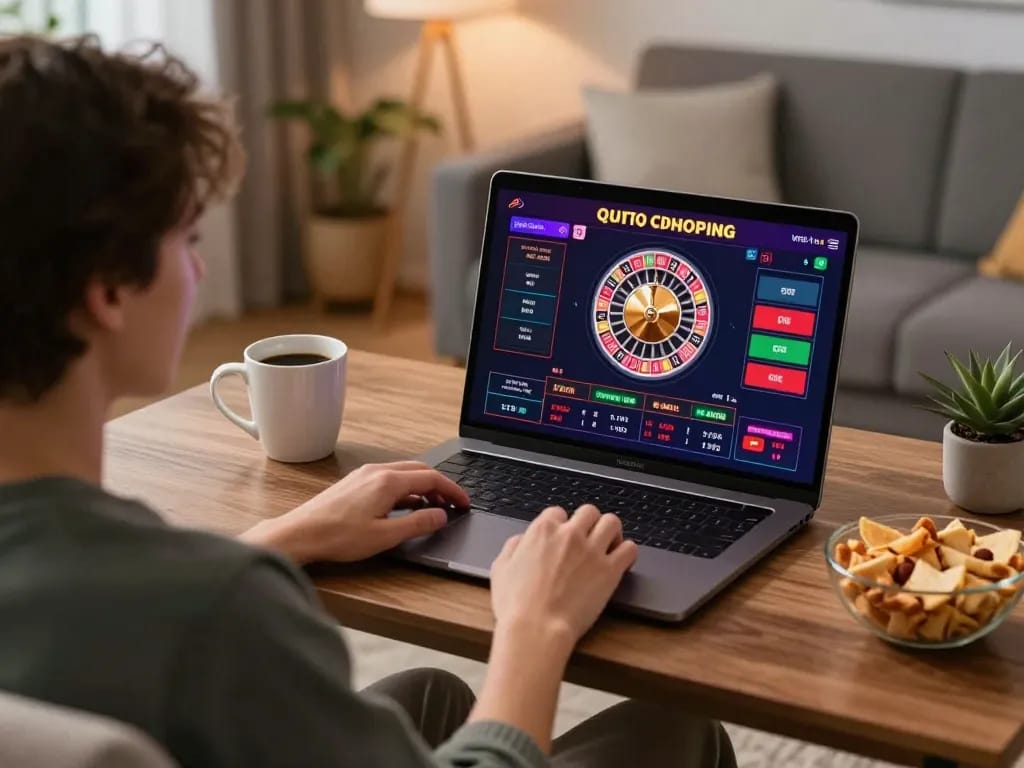 Engaging in live dealer roulette on trang chủ fly88 from a cozy home setting with snacks nearby.