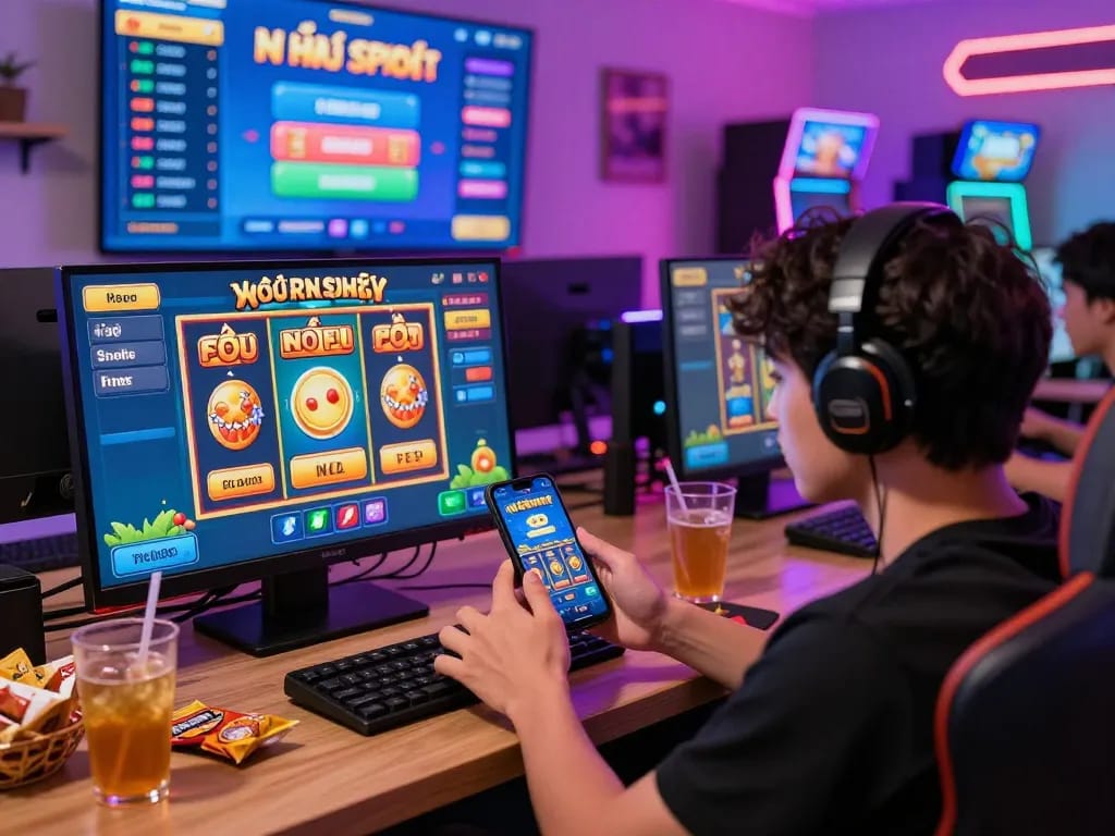 Engaging player enjoying nổ hũ game during vibrant online gaming session