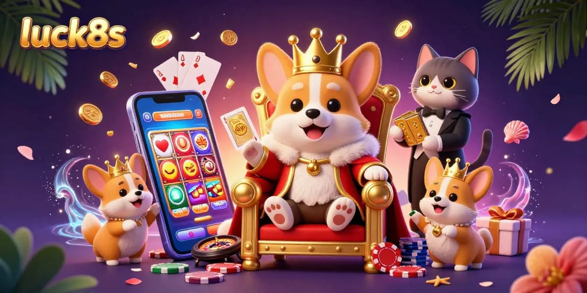 Experience thrilling gameplay with luck8s as corgi royalty and vibrant casino elements come to life.
