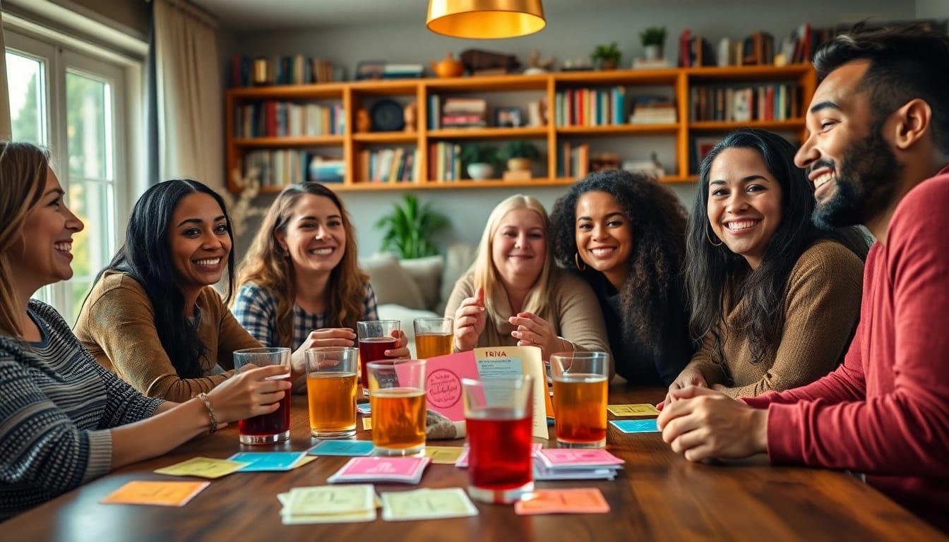 Engaging friends answering a trivia question during a lively game night.