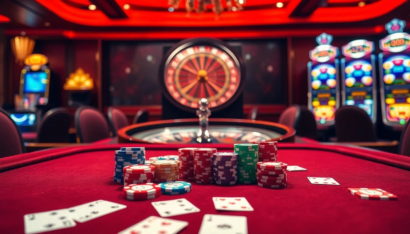 Engaging gameplay at Sv66 nhà cái, showcasing poker chips and a roulette wheel in an elite casino setting.