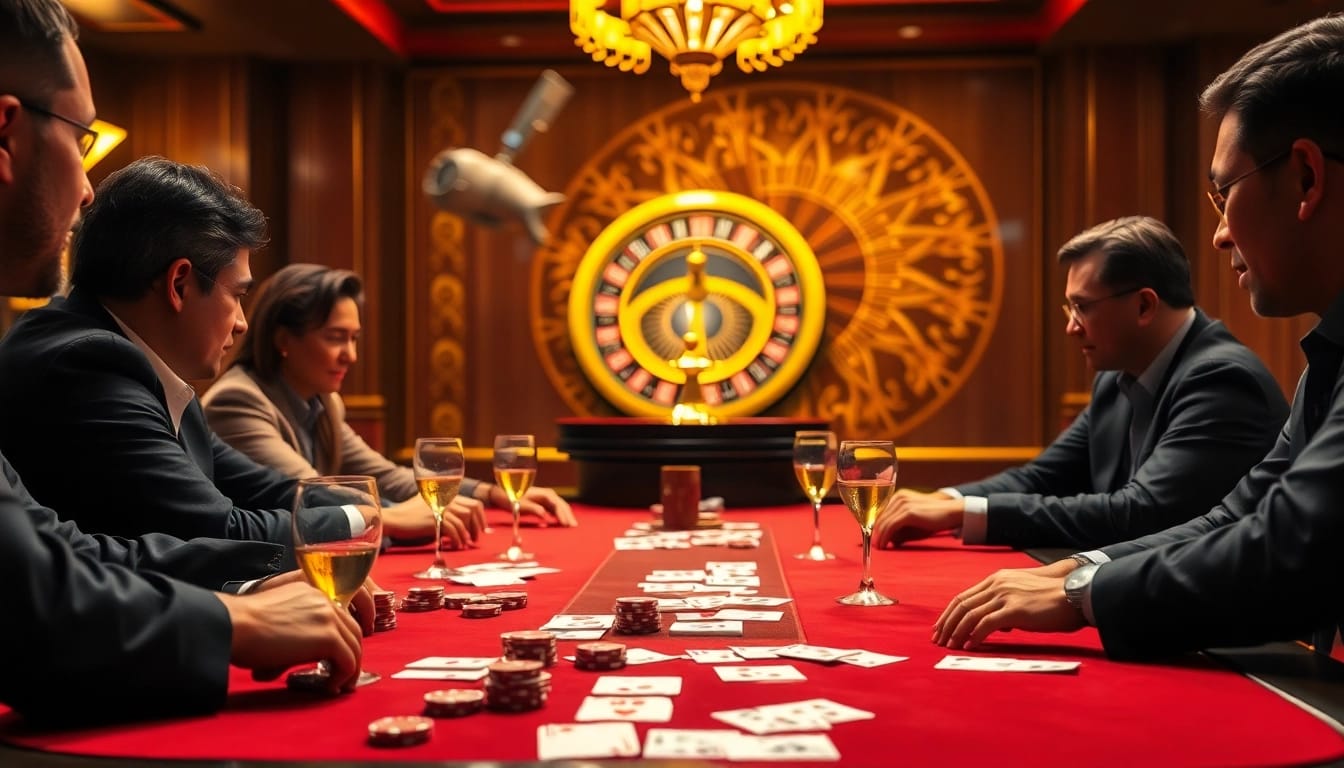 Engaging players at a professional casino table showcasing a nhà cái uy tín experience.
