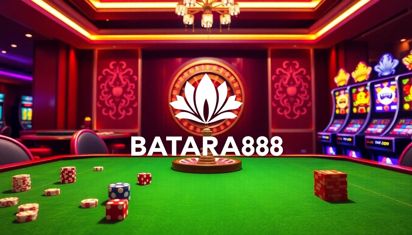 Experience thrilling gameplay with Batara88 through vibrant casino elements like roulette and slot machines.