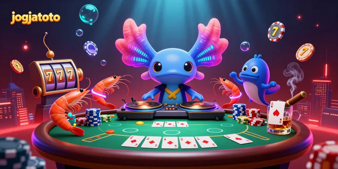 Engage with exciting games at jogjatoto, featuring a lively axolotl DJ and high-stakes poker action.