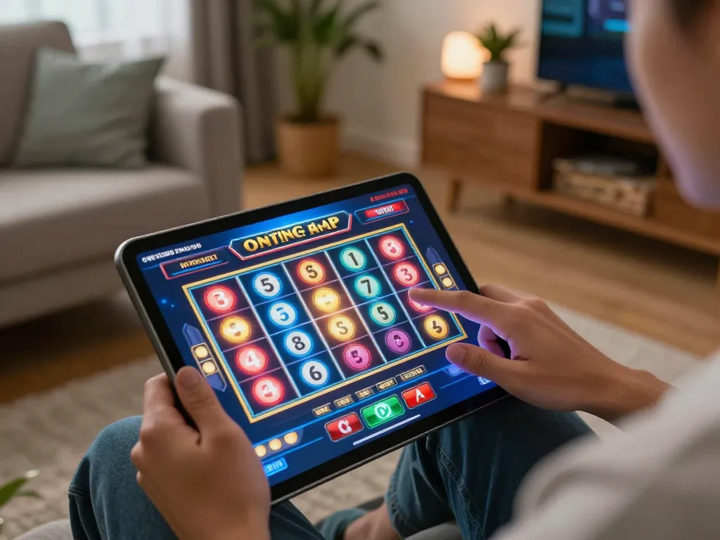 Person enjoying an online casino game on tablet in a cozy living room, embodying the excitement of the cantina grill