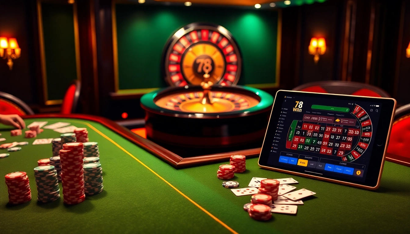 Experience the thrill of casino gaming at 78Win with vibrant tables, chips, and state-of-the-art technology.