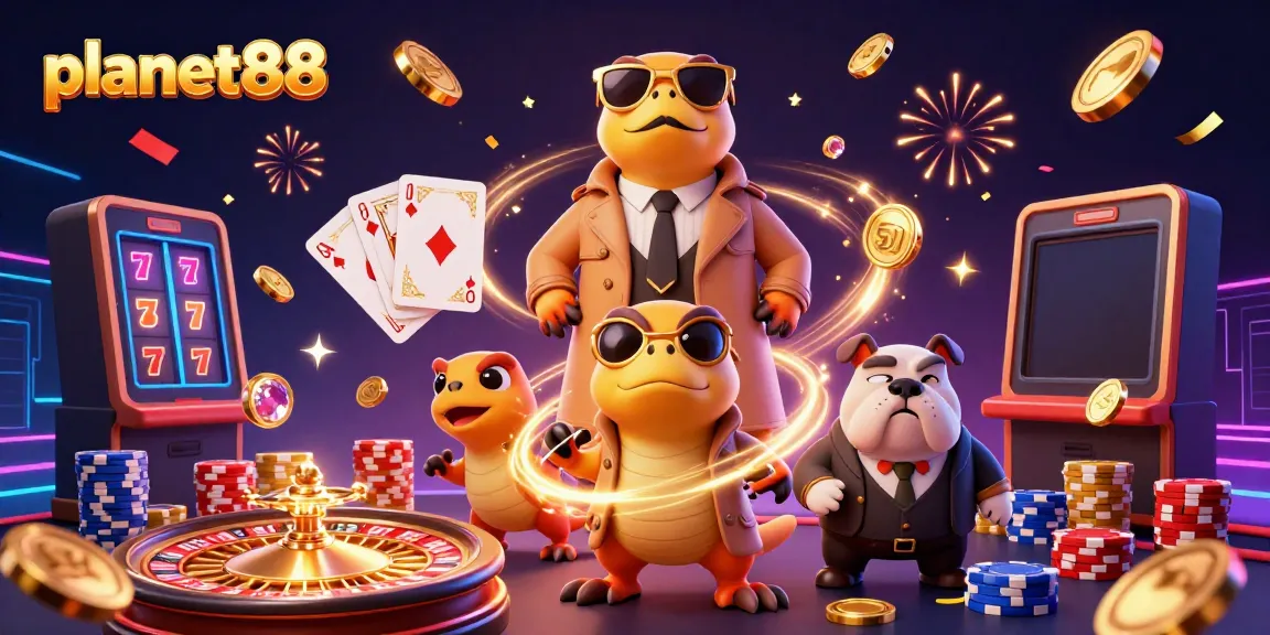 Experience the fun at planet88 with raptors in disguise at a lively casino scene.