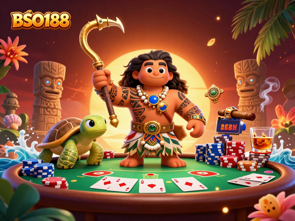 Experience the thrill of online gambling with BSO188 as a hawk demigod and turtle take center stage.