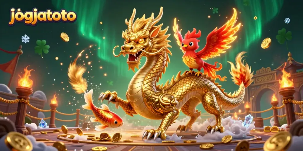 Experience excitement with jogjatoto as a fierce dragon and phoenix grace the casino realm.