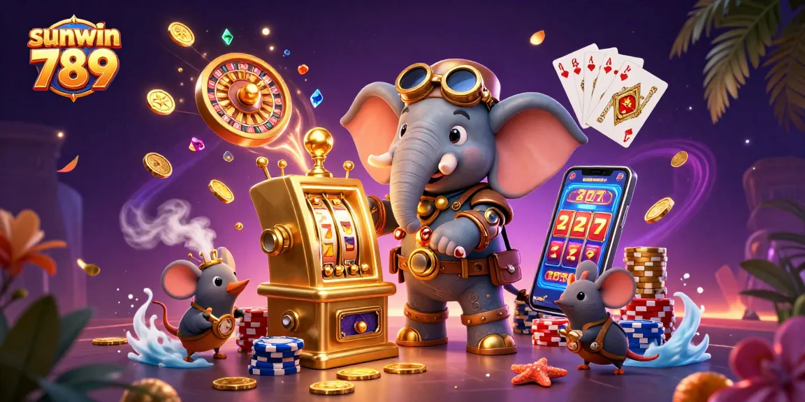 Engage with exciting games at sunwin 789 with steampunk characters and vibrant casino elements.