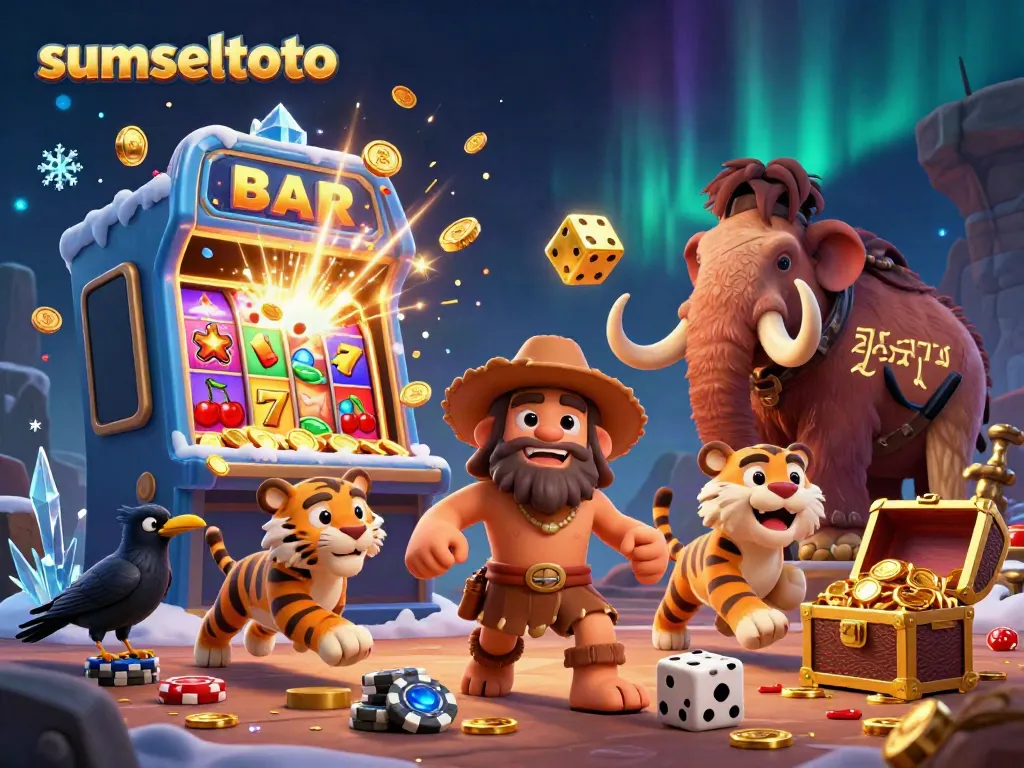 Experience thrilling wins at sumseltoto with lively cartoon characters in a vibrant casino scene.