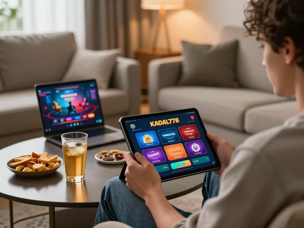KADAL778 player enjoying interactive gaming on a tablet in a cozy environment