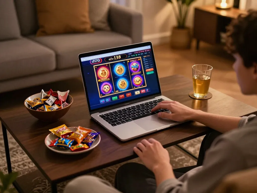 Engaging with the alfa138 online casino from a stylish home setup while enjoying a cozy evening.