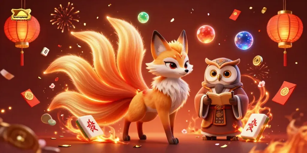 Experience the vibrant energy of bongdalu with a dazzling nine-tailed fox spirit, owl sage, and dynamic game elements.