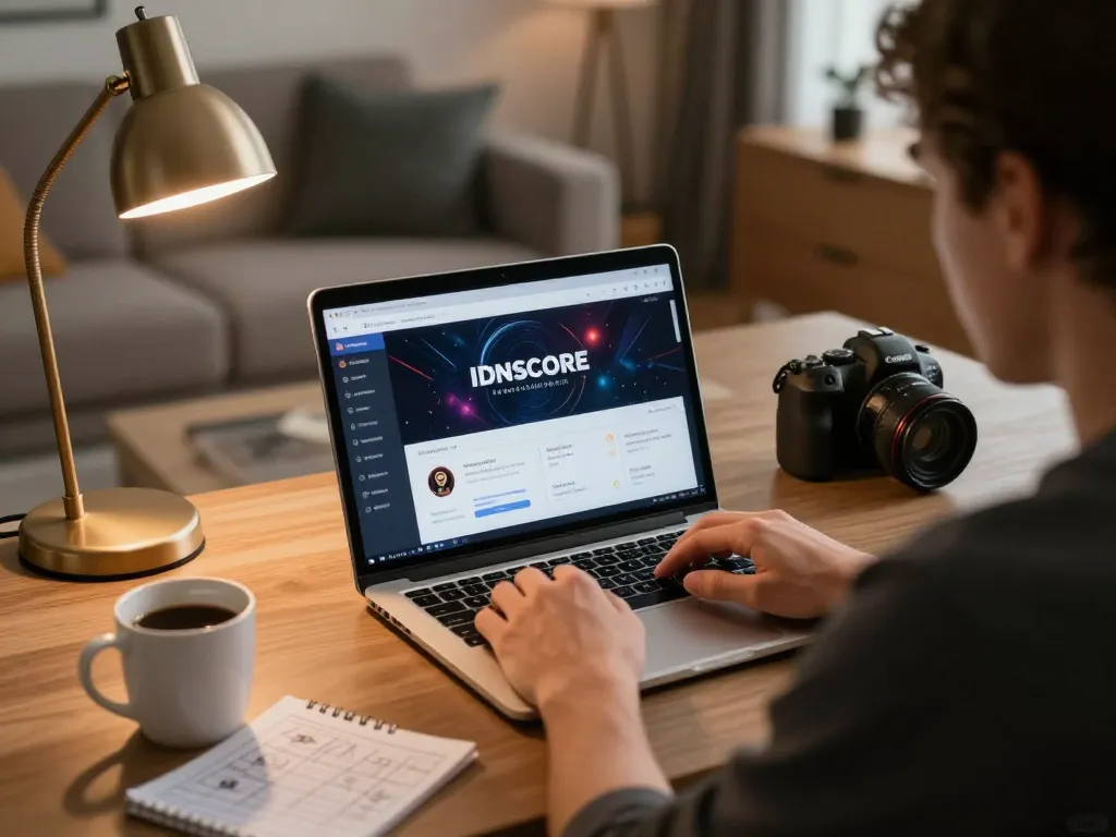 Engaging online gaming experience on IDNSCORE with a professional player at their desk.
