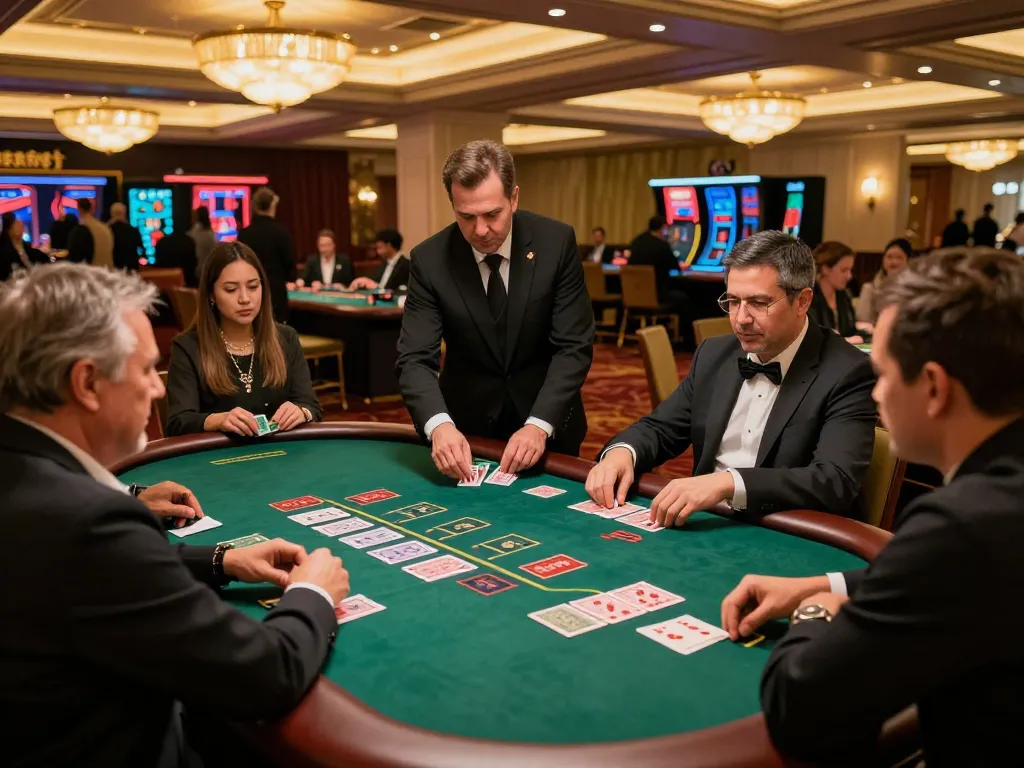 Engaging players at blackjack table showcasing strategy and thrill tại ok365 amidst lively casino atmosphere.