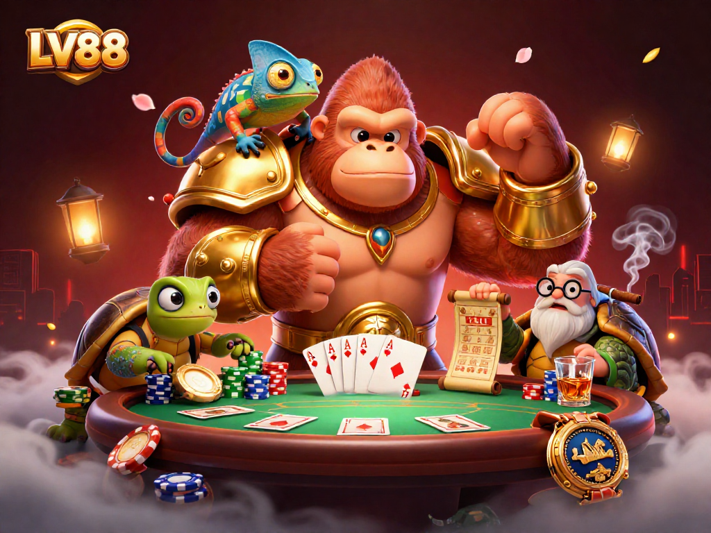 LV88 online casino features vibrant characters battling for poker supremacy with dynamic game elements.