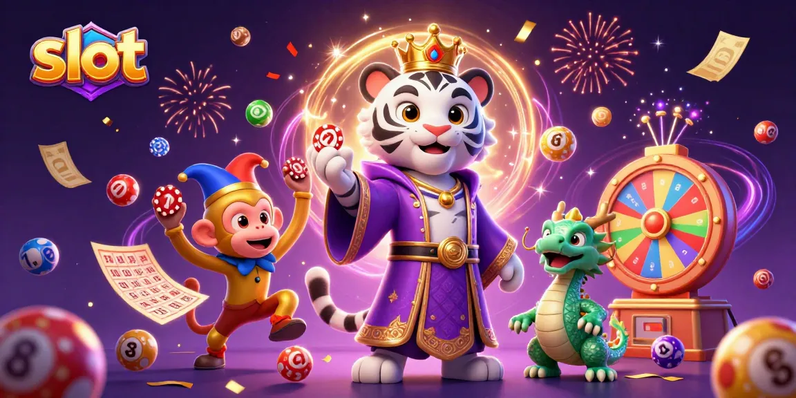 Play thrilling slot games and win with a 3D cartoon illustration of a tiger, monkey, and dragon.