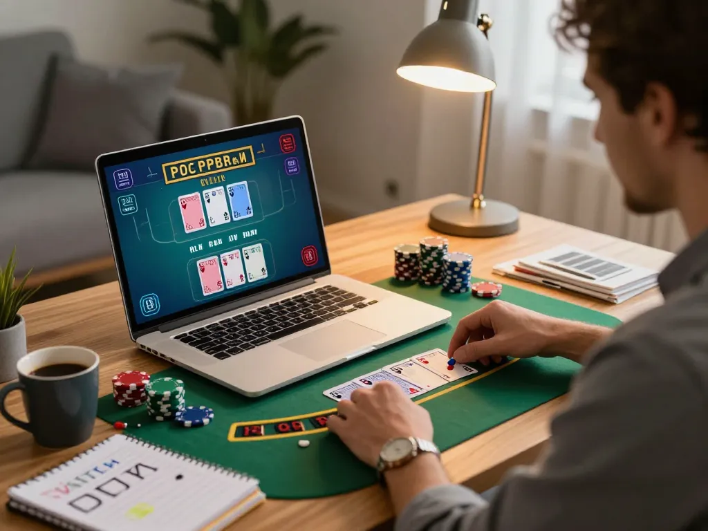 Player engaged in blackjack on MMOO COM, showcasing strategic casino gameplay at home