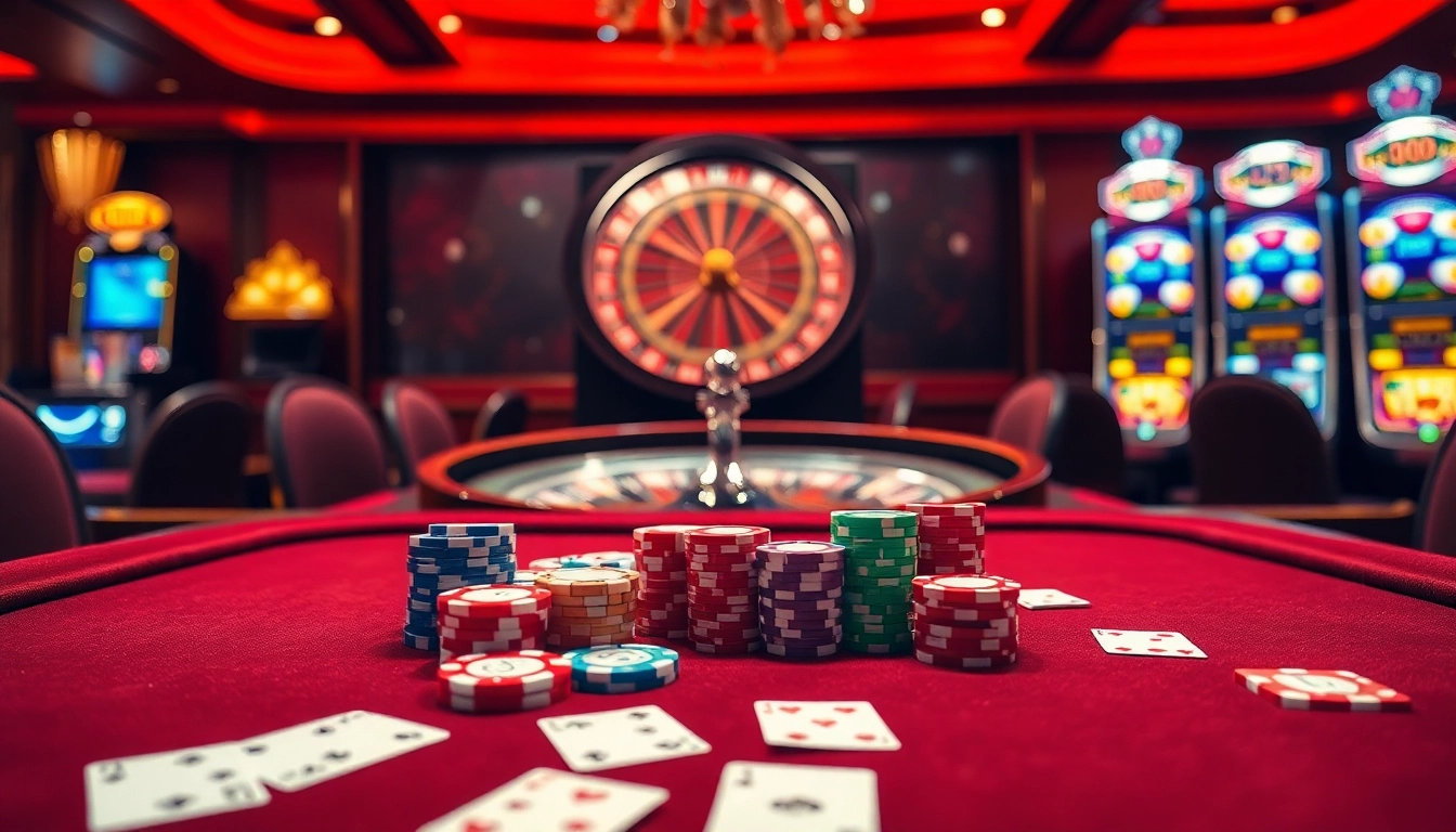 Engaging gameplay at Sv66 nhà cái, showcasing poker chips and a roulette wheel in an elite casino setting.