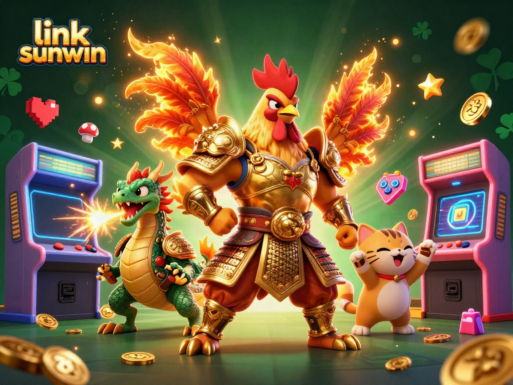 Experience the thrill of link sunwin in a captivating 3D illustration with casino characters and vibrant game elements.