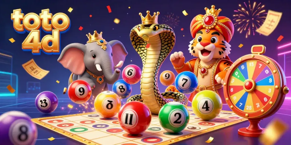 Experience thrilling moments with toto 4d as colorful lottery balls bounce around a majestic elephant and cartoon characters.