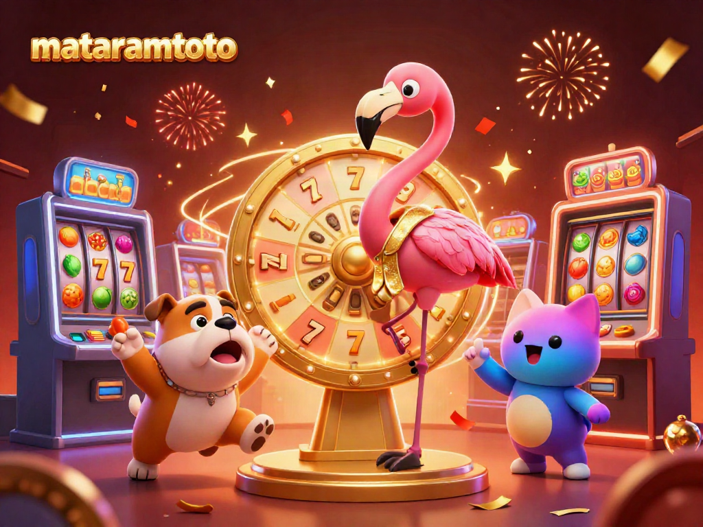 Experience exciting wins with mataramtoto's animated game show featuring vibrant slot machines and lively characters.