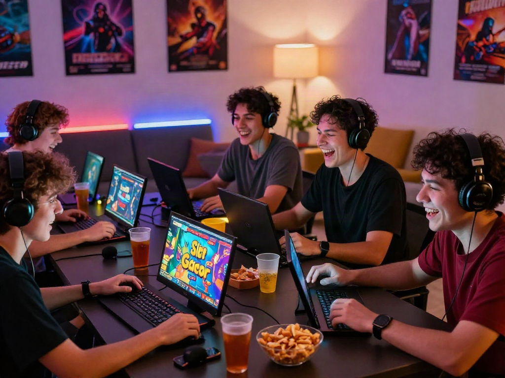 Players enjoying Slot Gacor MAHJONGJP88 in a lively gaming session