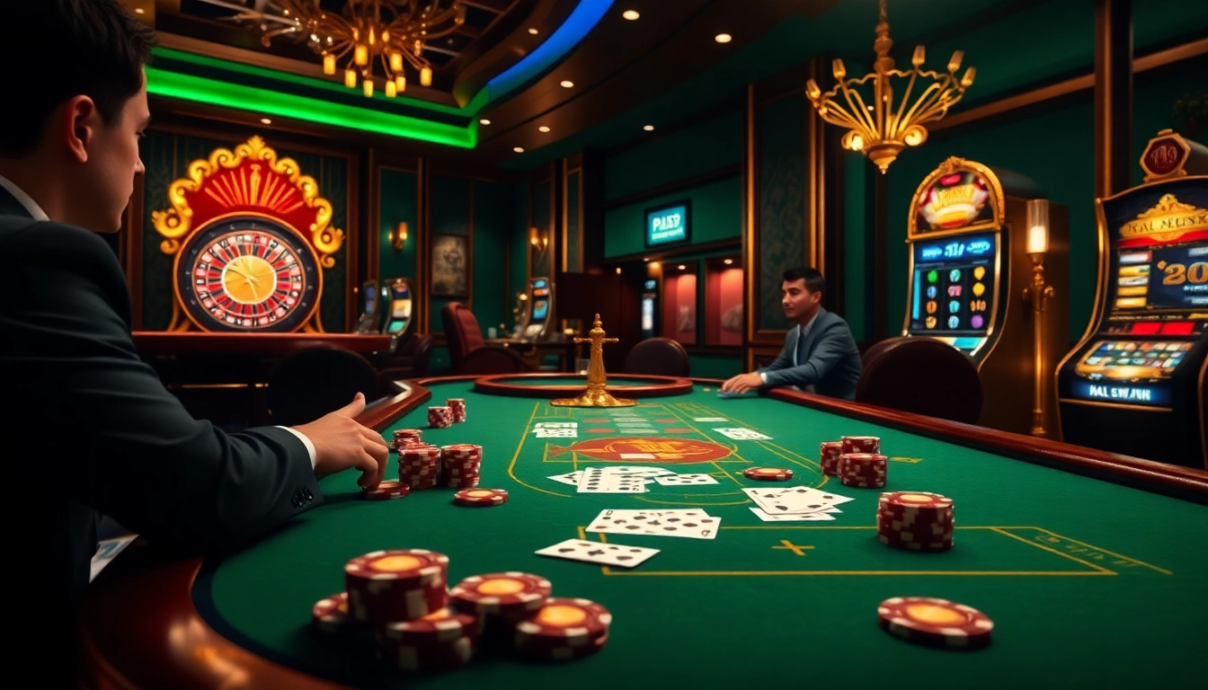 Exciting gambling scene with DF 999 casino interface, showcasing poker chips and a roulette wheel.