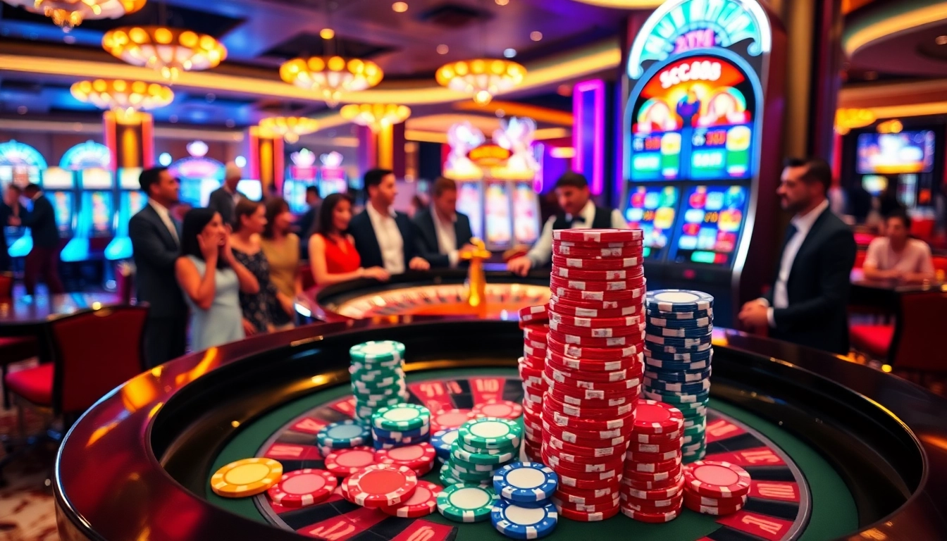 Exciting casino atmosphere with SC88 logo, roulette table, and vibrant poker chips.