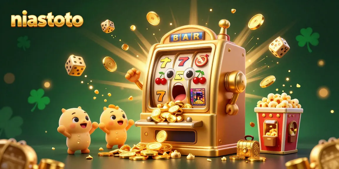 Spin the niastoto slot machine for jackpots in this vibrant, colorful casino scene.