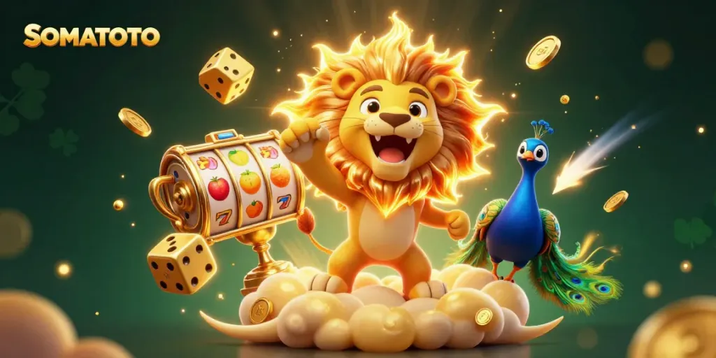 SOMATOTO soaring with winning symbols in a vibrant and exciting casino scene