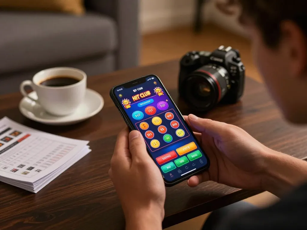 Player enjoying an immersive Hit club mobile game experience, showcasing vibrant casino gameplay on smartphone.