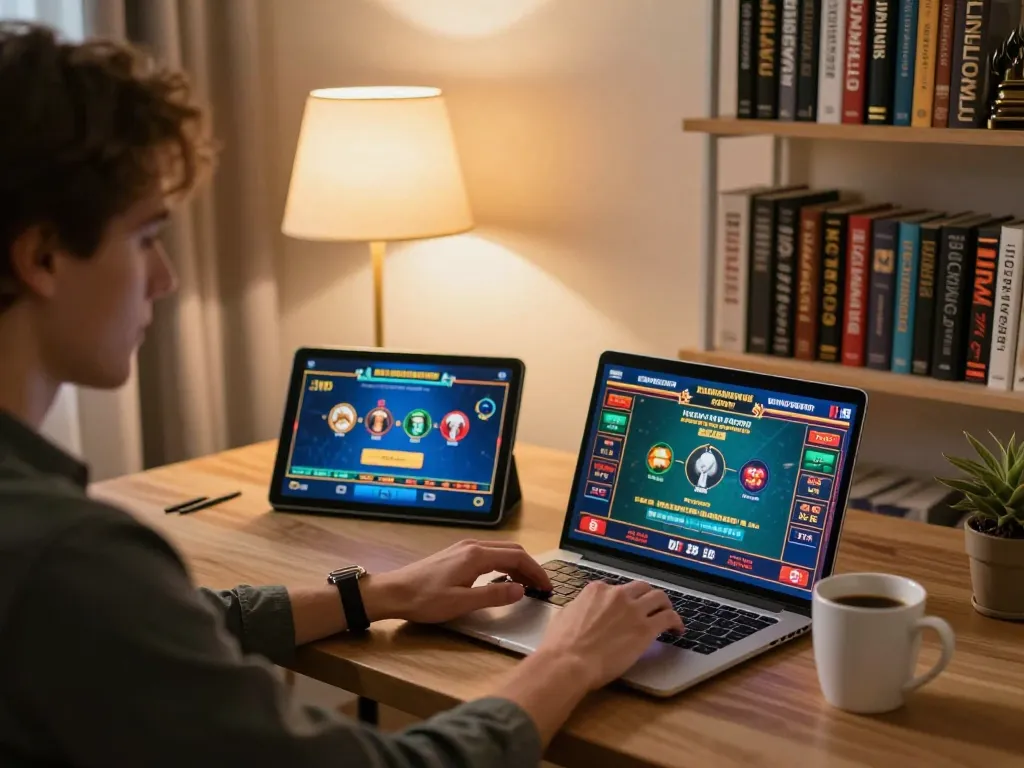 Online casino gaming on a laptop with a player enjoying alo8's live dealer games.