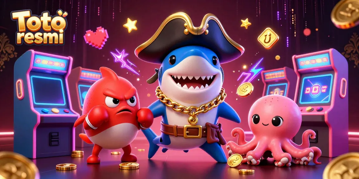 Engage with Toto resmi in a vibrant casino scene featuring a pirate shark and cartoon characters!