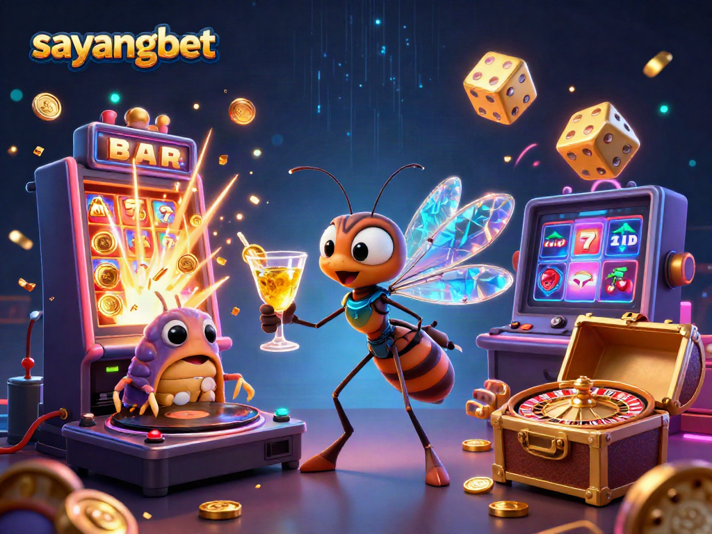 Engage in exciting games at sayangbet with a vibrant casino scene showcasing fun characters and elements.