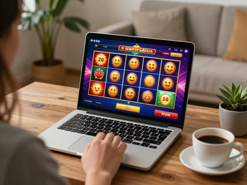 UGDEWA players engaging with exciting online slot machines, emphasizing strategic gameplay in a home setting.
