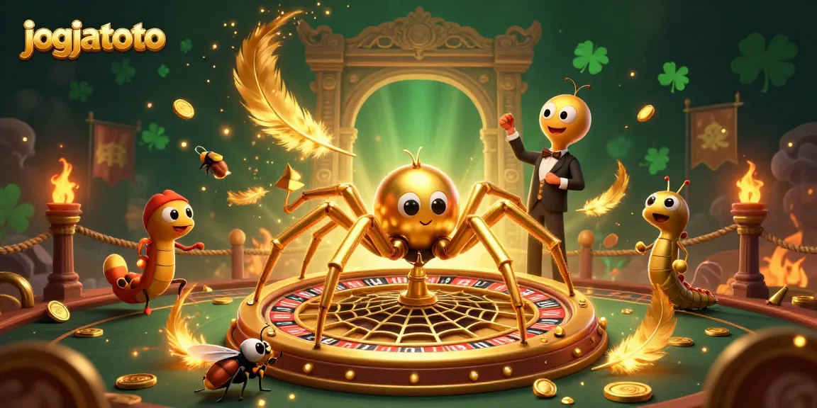 Experience the excitement of jogjatoto as a fly nervously bets at a roulette-themed web spun by a golden spider.