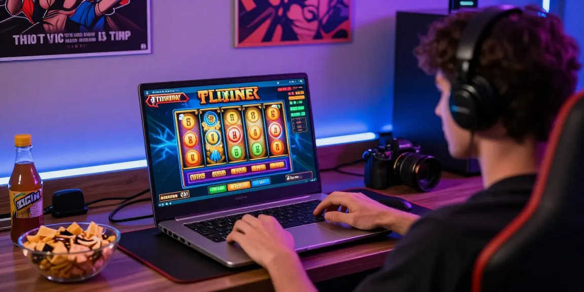 Permainan slot online yang menarik dengan pengaturan nyaman dan latar belakang yang cerah.