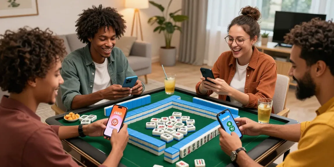 Group enjoying Mahjong online with CIKA4D app in a lively living room.