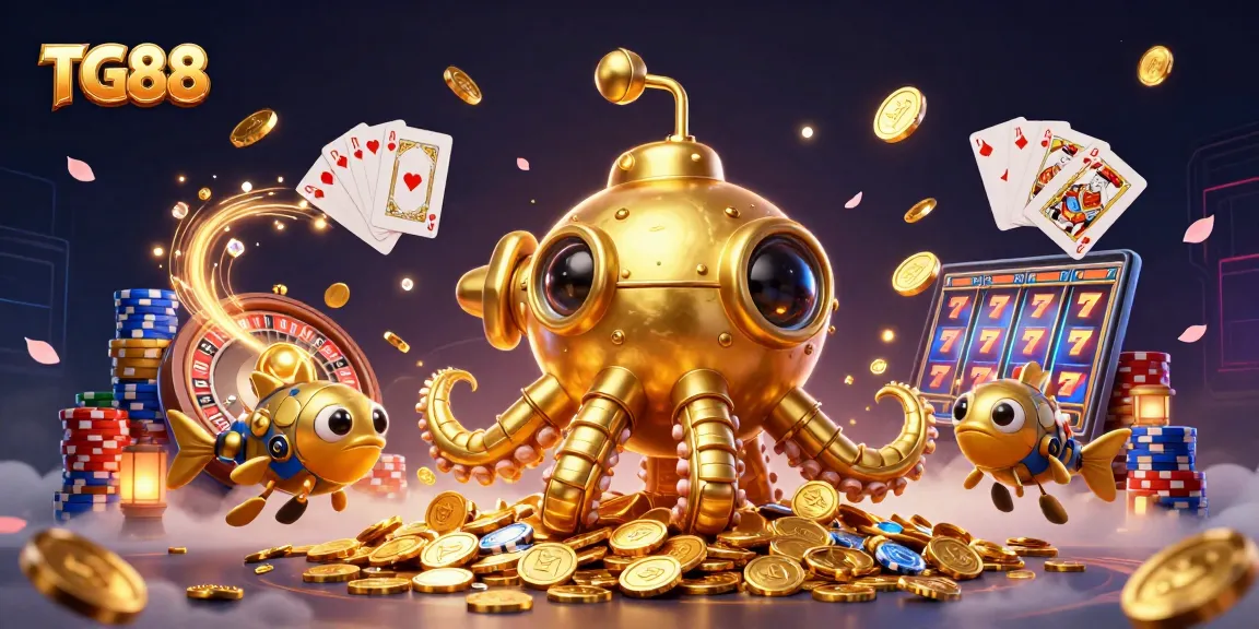 Spin to win with TG88's vibrant golden kraken and dynamic casino elements for jackpot thrills.