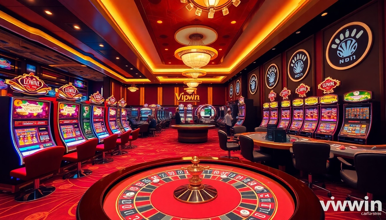 Experience the excitement of vipwin on a vibrant casino floor filled with slot machines and poker tables.