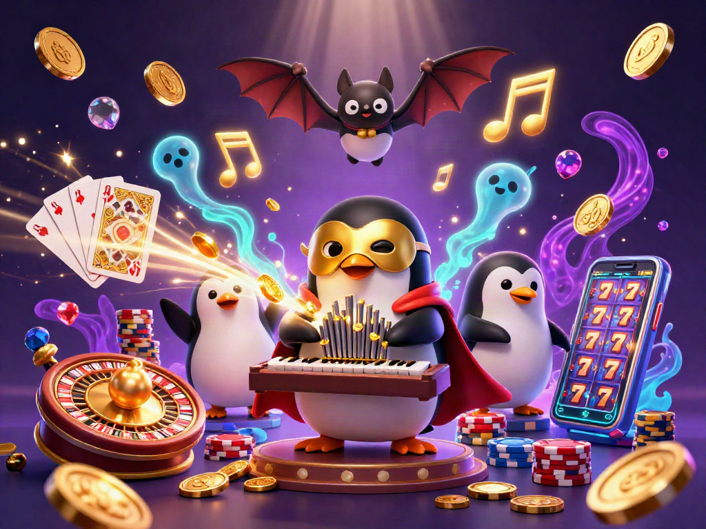 Slot yang menarik dengan penguin opera, koin emas, dan keajaiban kasino lainnya.